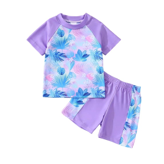 Tiijoy Little Girls 2-Piece Swimsuit Short Sleeve Rash Guard Swim Shorts Bathing Suit