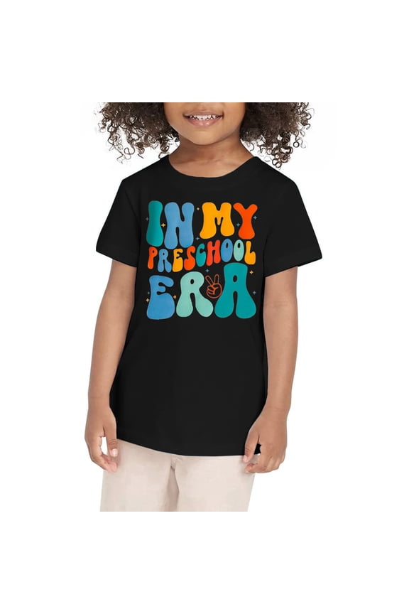 Little Girls Back-To-School Tee Letter Print Crew Neck Short Sleeve T Shirt, Sizes 5-6