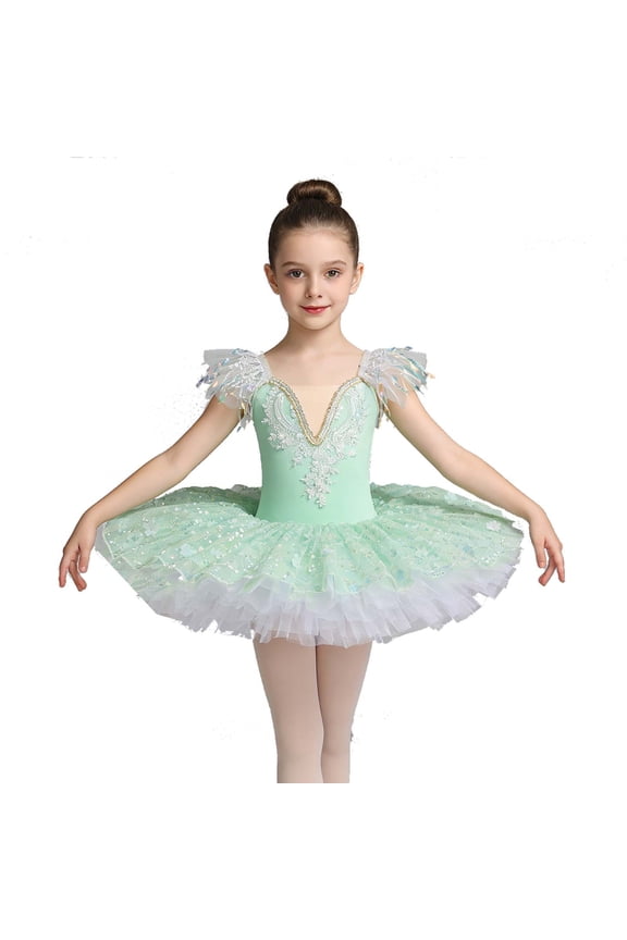 Little Girls Ballet Dance Dress Skirted Leotards for Stage Performances, Sizes 6-7