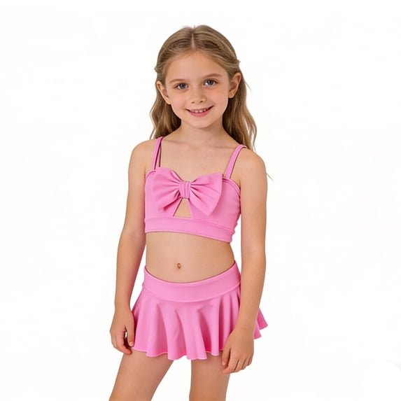 Tiijoy Little Girls Bow Cutout Bikini Swimsuit Solid Beach Ruffle Bathing Suit with UPF50+