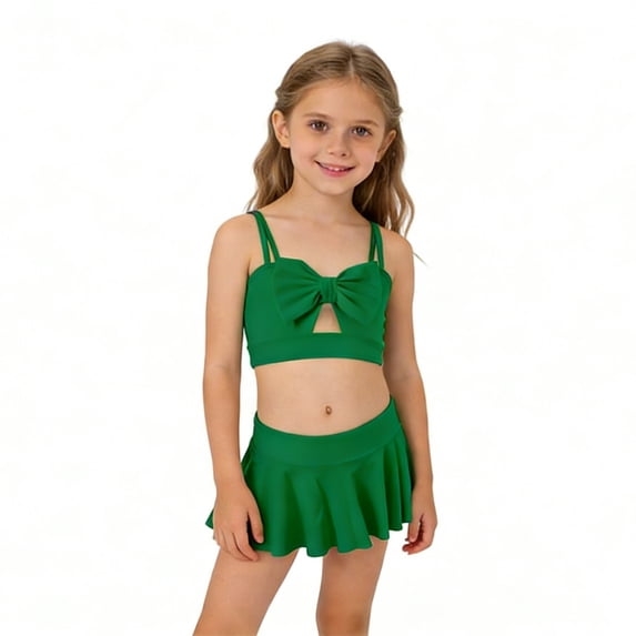 Tiijoy Little Girls Bow Cutout Bikini Swimsuit Solid Beach Ruffle Bathing Suit with UPF50+