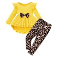 thumbnail image 1 of Tiijoy Little Girls Bow Ruffle Long Sleeve High Low Dress Leopard Pants Set, Sizes 5-6, 1 of 3