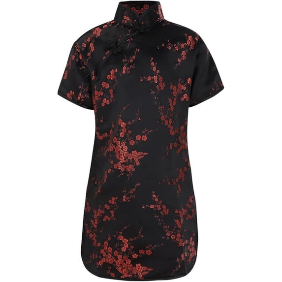 Tiijoy Little Girls Chinese Floral Embroidery Cheongsam Dress with Short Sleeves, Sizes 5-6