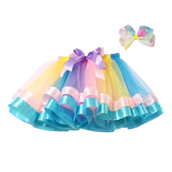 Tiijoy Little Girls Colorful Tutu Skirt Rainbow Mesh Layered Tulle Skirt, Sizes 5-8