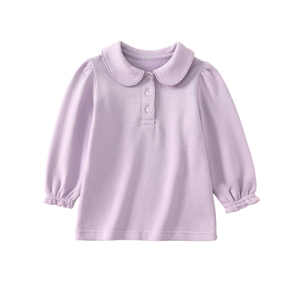 Tiijoy Little Girls Cotton Blouse Casual Solid Ruffled Long Sleeve Polo Shirt Top, Purple