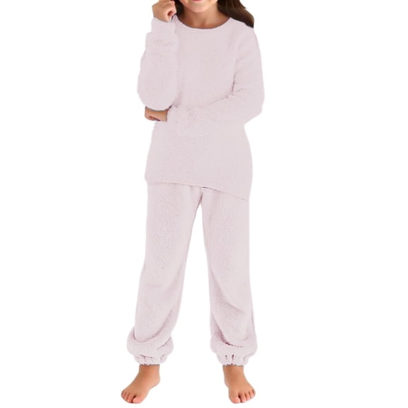 Tiijoy Little Girls Cozy Fuzzy Pajamas Soft Long Sleeve Top Pants Sleepwear, Sizes 5-6