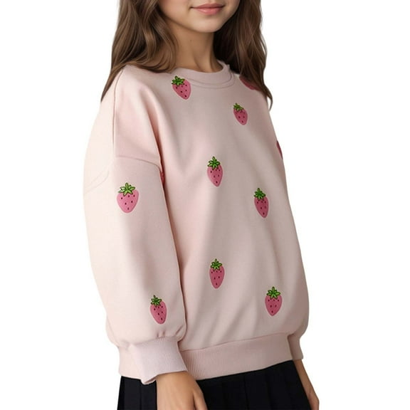 Tiijoy Little Girls Crew Neck Sweatshirt Strawberry Print Pullover Sweatshirt, Sizes 6-7