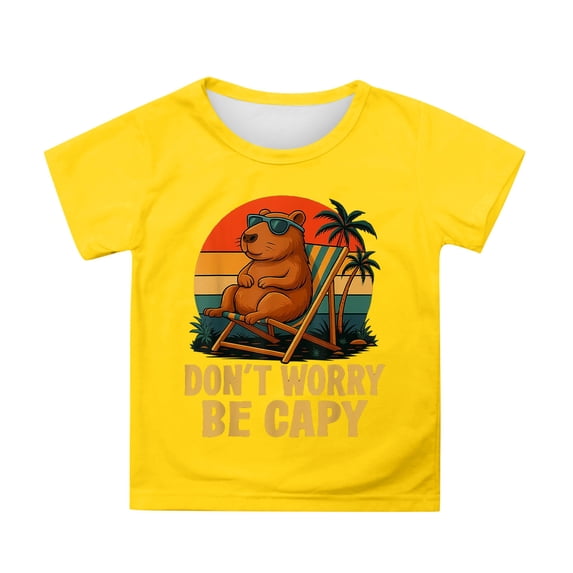 Tiijoy Little Girls Cute Capybara Graphic Tee Short Sleeve Round Neck T-Shirt, Sizes 3-13
