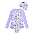 thumbnail image 1 of Tiijoy Little Girls Cute Ruffle Long Sleeve Rash Guard Swimsuit with Swim Cap, Sizes 5-6, 1 of 8