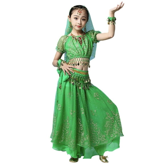 Tiijoy Little Girls Dance Outfits Mesh Crop Top Skirt Performance Dancewear, Sizes 5-7