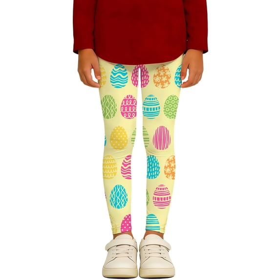 Tiijoy Little Girls Easter Leggings Eggs Print Stretchy Casual Tights for Kids, Sizes 3-14