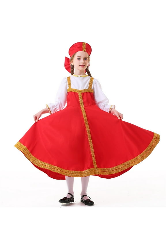 Little Girls Ethnic Long Puff Sleeve Dress Performance A Line Long Dress, Sizes 6-8
