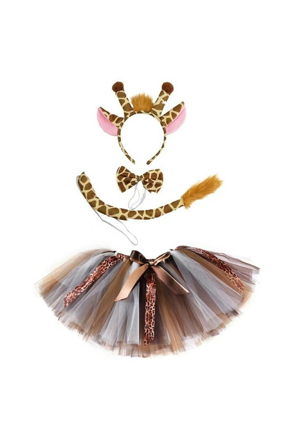 Little Girls Fawn Tutu Skirt Dress Up Party Tulle Skirt with Accessories, Sizes 5-6