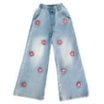 thumbnail image 1 of Tiijoy Little Girls Flower Wide Leg Jeans Pull On Denim Pants High Rise Casual Trousers, 1 of 3