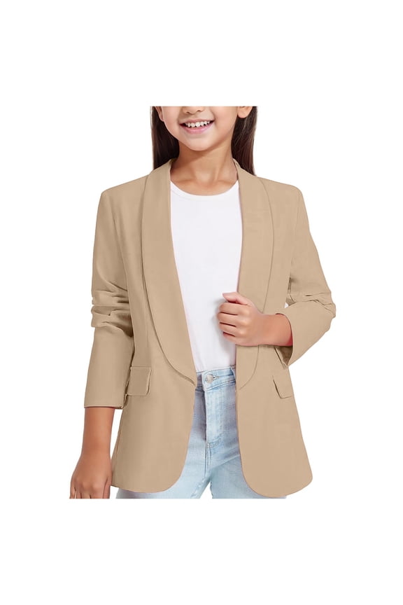 Little Girls Formal Suit Jacket Open Front Inner Pocket Blazer Solid Lapel Coat