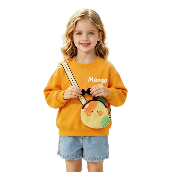 Tiijoy Little Girls Fruit Graphic Sweatshirt with 3D Bag Casual Cute Crewneck Pullover, Yellow