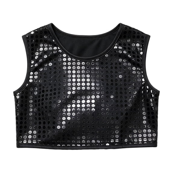 Tiijoy Little Girls Glitter Sequins Crop Top Stage Performance Dance Sleeveless Tank Tops