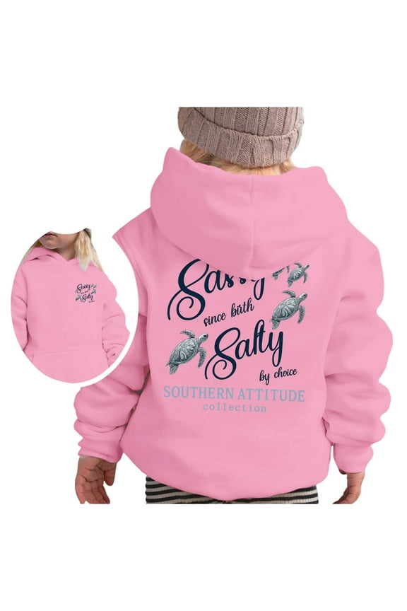 Little Girls Graphic Hoodie Preppy Long Sleeve Hooded Sweatshirt, Sizes 6-7