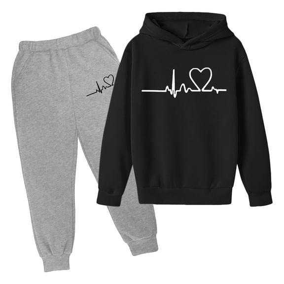 Tiijoy Little Girls Graphic Pullover Hoodie Jogger Pants Outfits Sweat Suit, Sizes 5-6