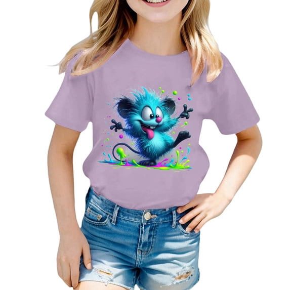 Tiijoy Little Girls Graphic Tee Cartoon Animal Print Short Sleeve T-Shirt Top, Sizes 3-13