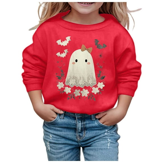 Tiijoy Little Girls Halloween Sweatshirt Graphic Cute Crew Neck Pullover, Sizes 6-7