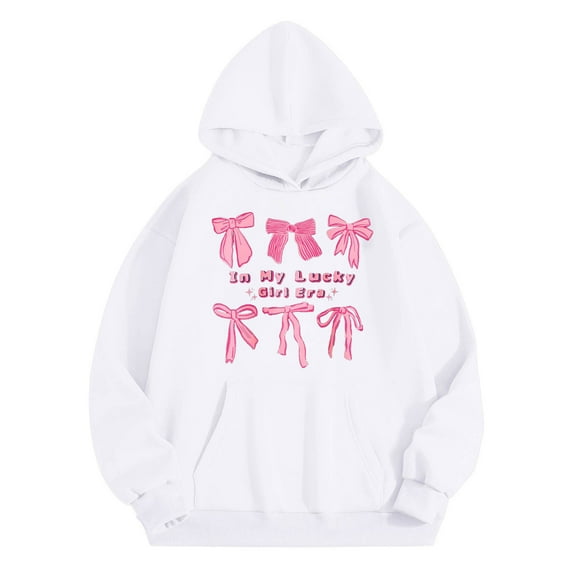 Tiijoy Little Girls' Hoodie Bow Letter Print Long Sleeve Hooded Sweatshirt, Sizes 6-7