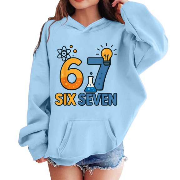Tiijoy Little Girls Hoodie Letter 67 Print Hooded Sweatshirt Casual Pullover, Sizes 5-6
