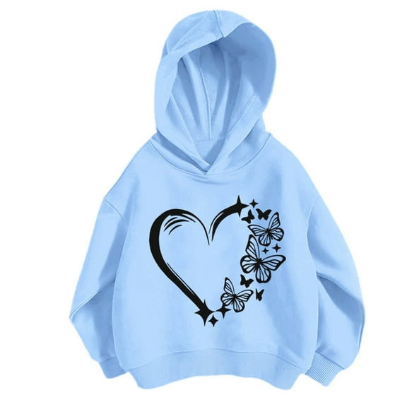 Tiijoy Little Girls Hoodie Stylish Heart Print Pullover Hooded Sweatshirt, Sizes 5-6