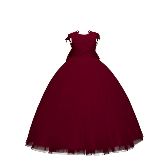 Tiijoy Little Girls Lace Tulle Dress Sleeveless Wedding Bridesmaid Pageant Gown Flower Girls Dress, Sizes 6-7