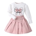 thumbnail image 1 of Tiijoy Little Girls Outfits Bow Graphic Puff Sleeve Top Pleated Skirt Set, Sizes 3-7, 1 of 5