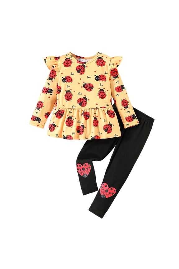 Little Girls Outfits Ladybug Print Long Sleeve T Shirt Pants Casual Clothes Set