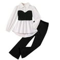 thumbnail image 1 of Tiijoy Little Girls Outfits Solid Color Long Sleeve Shirt Bootcut Pants Set, Sizes 5-6, 1 of 7