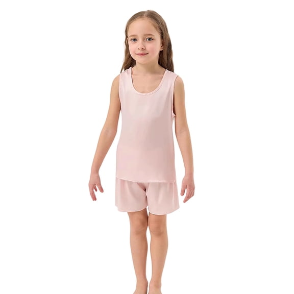 Tiijoy Little Girls Pajamas Lightweight Satin Silk Sleeveless Top Shorts Set, Sizes 5-6