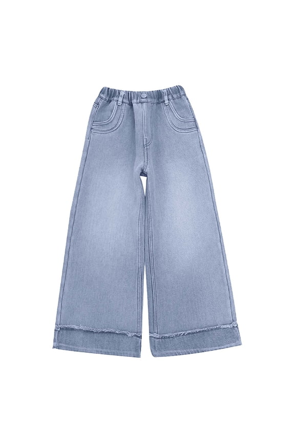 Little Girls Pull On Straight Leg Baggy Jeans Fashion Loose High Rise Demin Pants