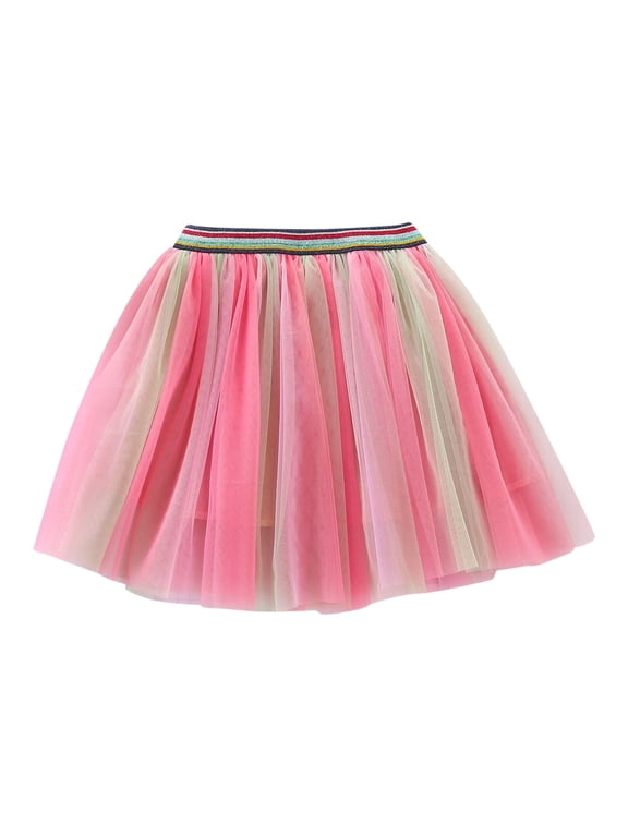 Little Girls Rainbow Tulle Tutu Skirt Layered Princess Party Skirt, Sizes 5-6