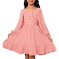 thumbnail image 1 of Tiijoy Little Girls Ruched Ruffle Long Sleeve Dress Square Neck Backless Dress, Sizes 6-7, 1 of 4