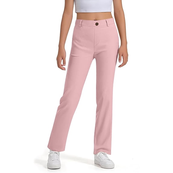 Tiijoy Little Girls School Uniform Twill Pants Straight Fit Pull On Pants, Sizes 5-6