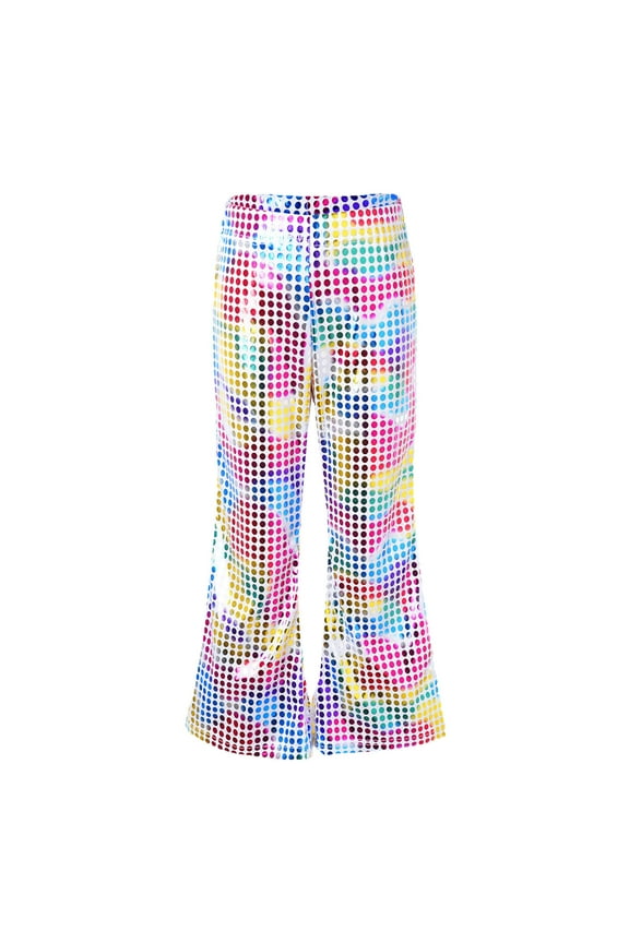 Little Girls Sequin Glitter Flare Pants High Rise Loose Fit Party Dance Trousers