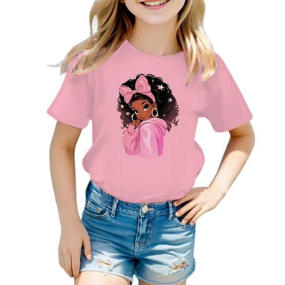 Tiijoy Little Girls Short Sleeve Graphic Tee Cute Cartoon Short Sleeve T Shirt, Sizes 5-6