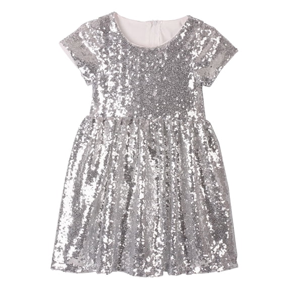 Tiijoy Little Girls Short Sleeve Sequin Dress Birthday Party Princess Dress, Sizes 5-6