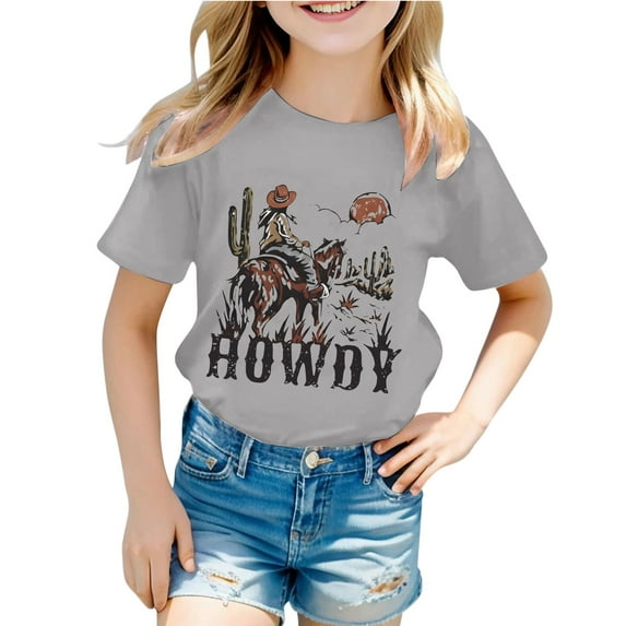 Tiijoy Little Girls Short Sleeve T Shirt Letter Print Round Neck T-Shirt Tee, Sizes 6-7