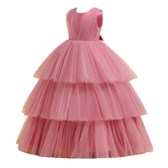 Tiijoy Little Girls Sleeveless Layered Mesh Dress Wedding Party Princess Dress Pageant Gown, Sizes 5-6