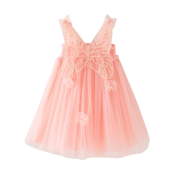 Tiijoy Little Girls Sleeveless Tulle Tutu Dress Summer Princess Dress with Butterfly Wing, Sizes 5-6