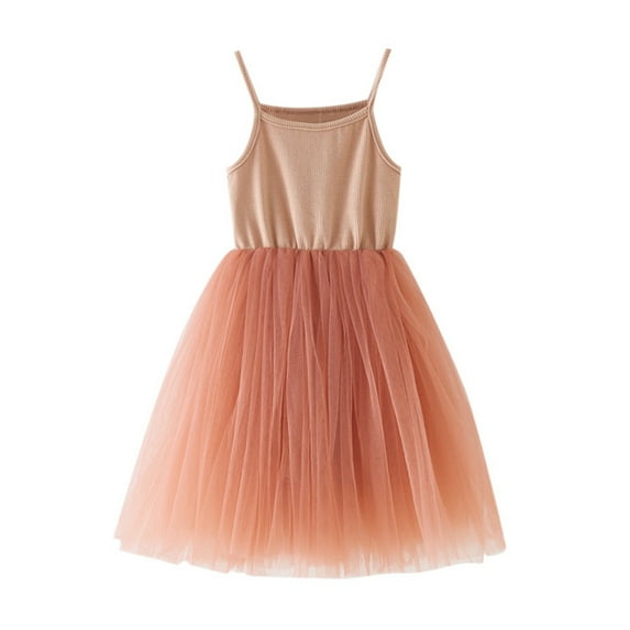 Tiijoy Little Girls Spaghetti Strap Tutu Dress Solid Tulle Slip Dress, Sizes 5-6