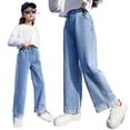 thumbnail image 1 of Tiijoy Little Girls Straight Leg Denim Jeans Comfortable Loose Fit Casual Pants, Sizes 5-6, 1 of 2