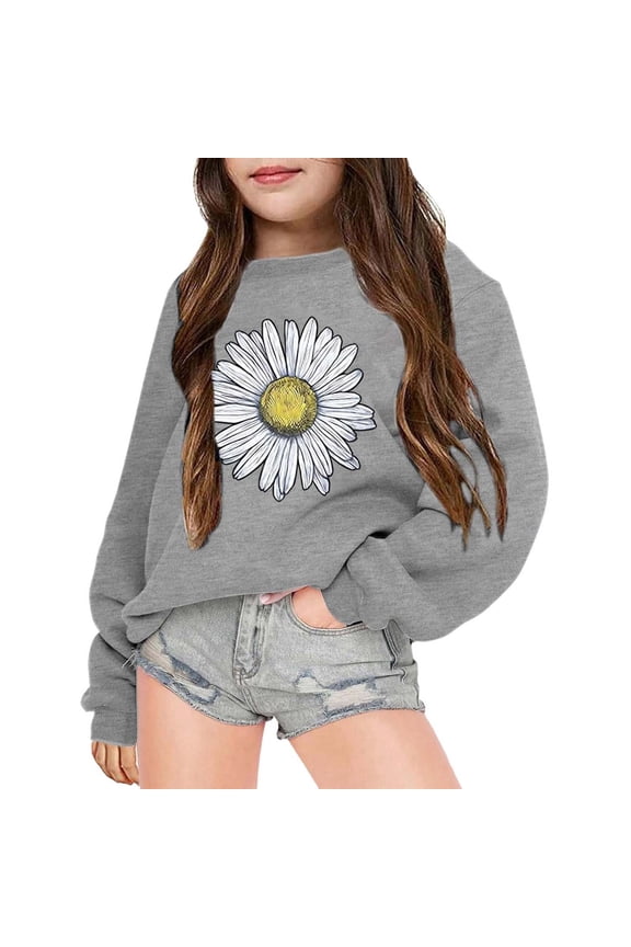 Little Girls Sweatshirt Sunflower Print Crew Neck Pullover Sweatshirt, Sizes 5-6