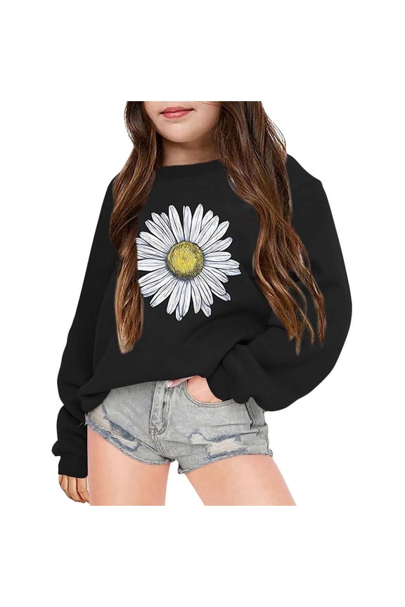Little Girls Sweatshirt Sunflower Print Crew Neck Pullover Sweatshirt, Sizes 5-6
