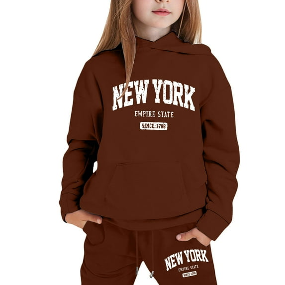 Tiijoy Little Girls Sweatsuit New York Printed Casual Hoodie and Joggers Set, Sizes 5-6Y