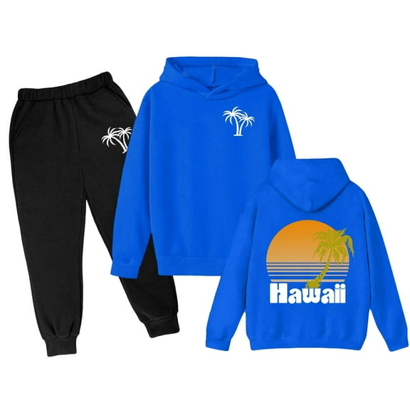 Tiijoy Little Girls Sweatsuit Palm Print Long Sleeve Hoodie Sweatpants Set, Sizes 5-6