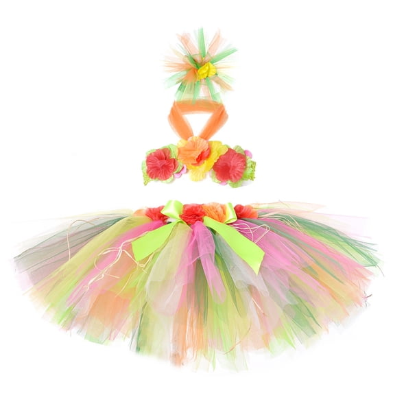 Tiijoy Little Girls Tropical Beach Party Tutu Skirt Halter Camisole Outfits, Sizes 5-6